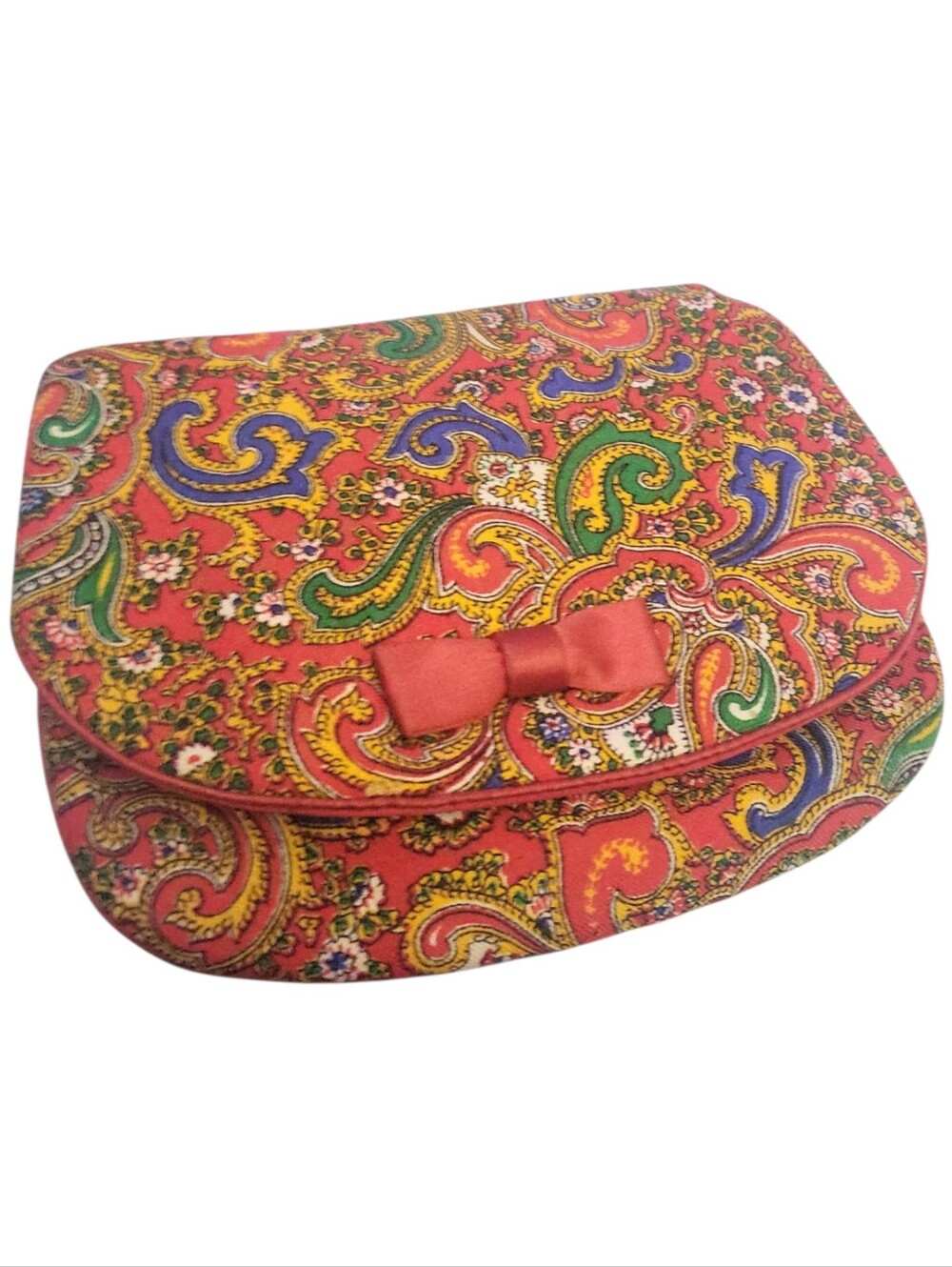 Vintage 60's Red Paisley Fold Over Clutch Purse With Attached Coin Purse - Picture 6 of 9